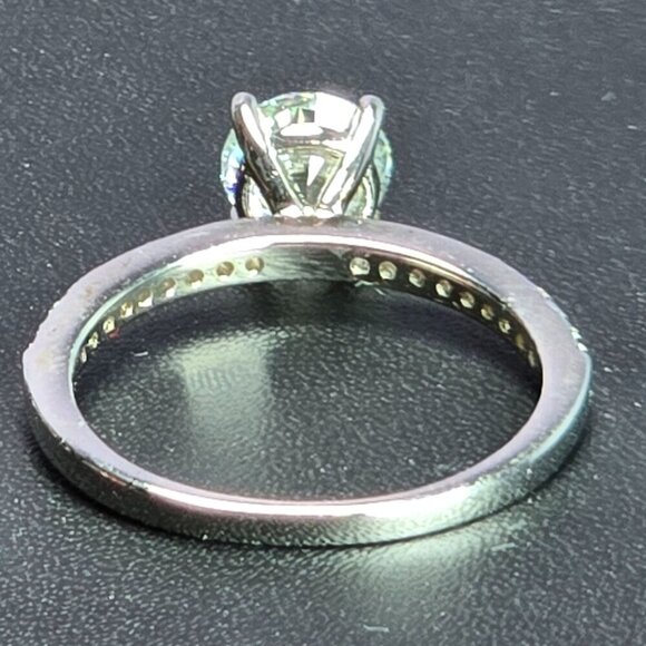 Silver Engagement Ring With 1ct Round Moissanite Solitaire & CZ‎ Accents Size 7 - Picture 8 of 10